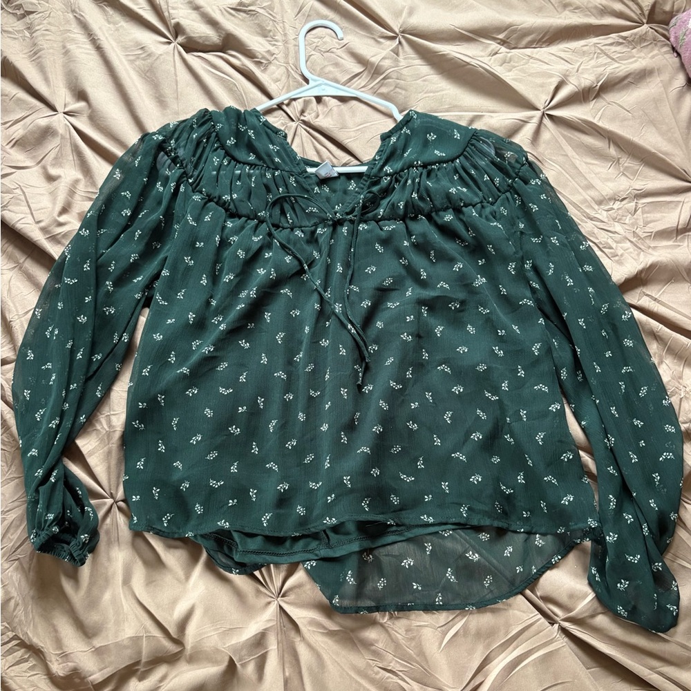 Elegant Green Floral Women's Top